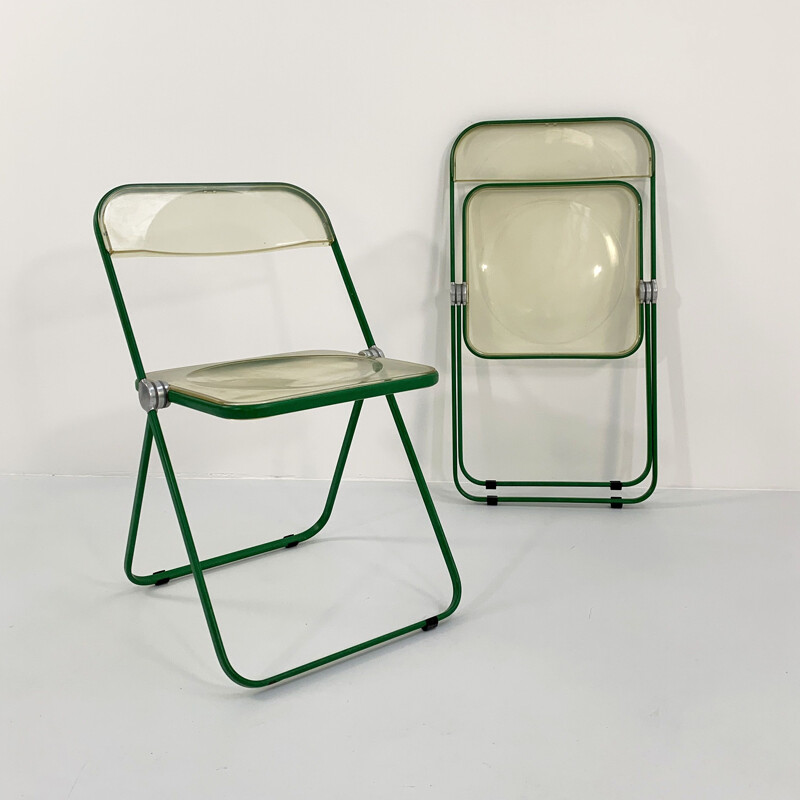 Set of 4 vintage green Plia chairs by Giancarlo Piretti for Anonima Castelli, 1960s