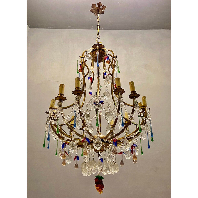 Mid century Murano fruit glass chandelier with 12 lights