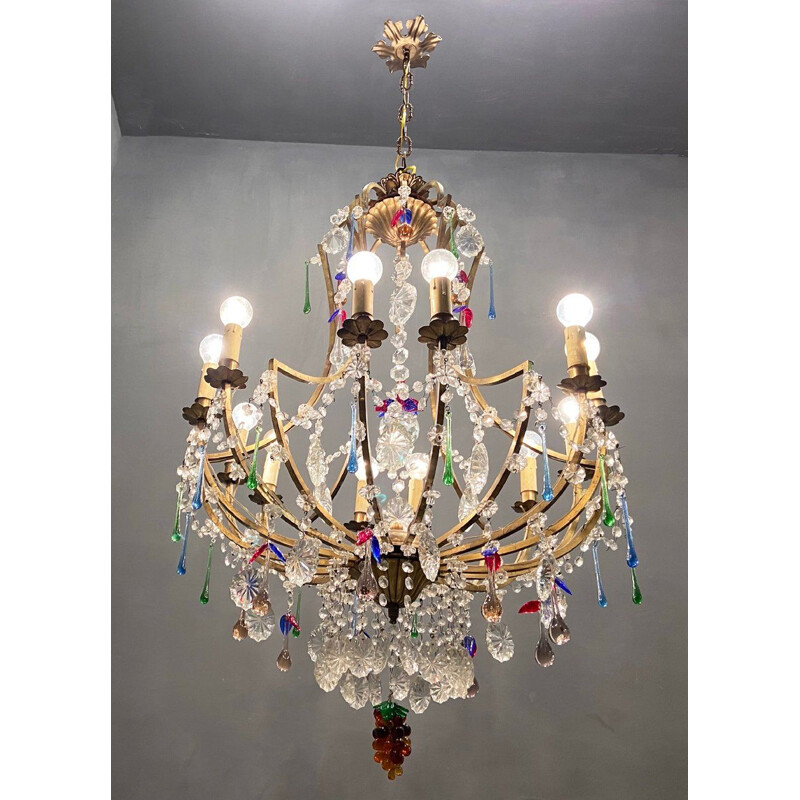 Lustre vintage en verre fruitier de Murano avec 12 lumières
