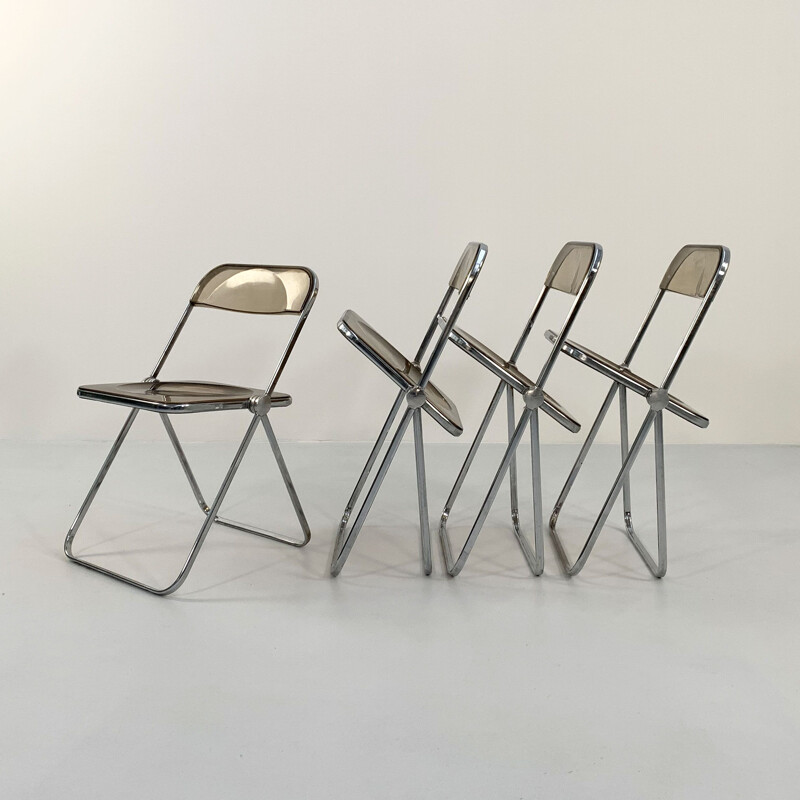 Set of 4 vintage smoke Plia chairs by Giancarlo Piretti for Anonima Castelli, 1960s