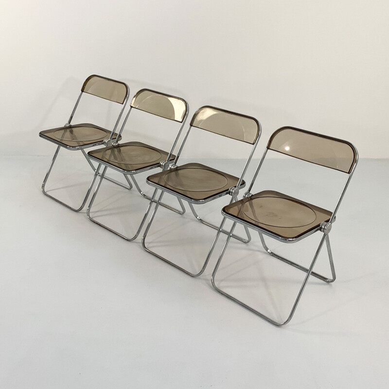 Set of 4 vintage smoke Plia chairs by Giancarlo Piretti for Anonima Castelli, 1960s