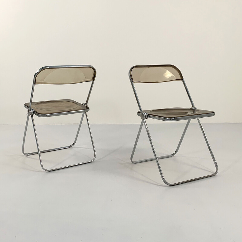 Set of 4 vintage smoke Plia chairs by Giancarlo Piretti for Anonima Castelli, 1960s