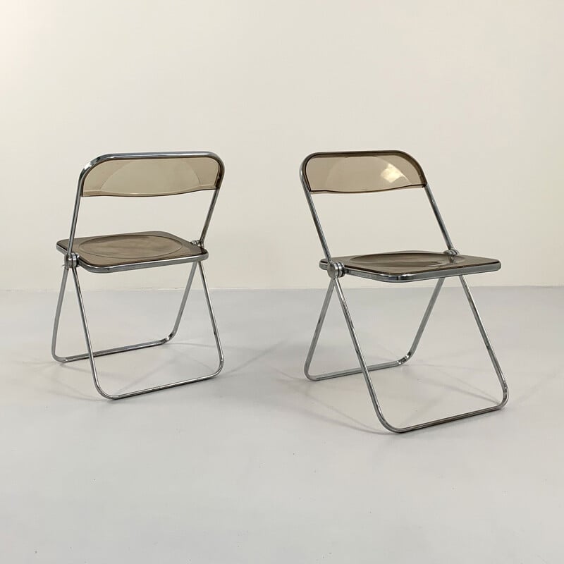 Suite de 4 chaises vintage Plia fumées par Giancarlo Piretti pour Anonima Castelli, 1960