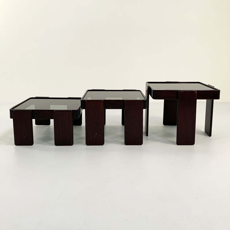 Vintage wood nesting tables by Gianfranco Frattini for Cassina, 1970s