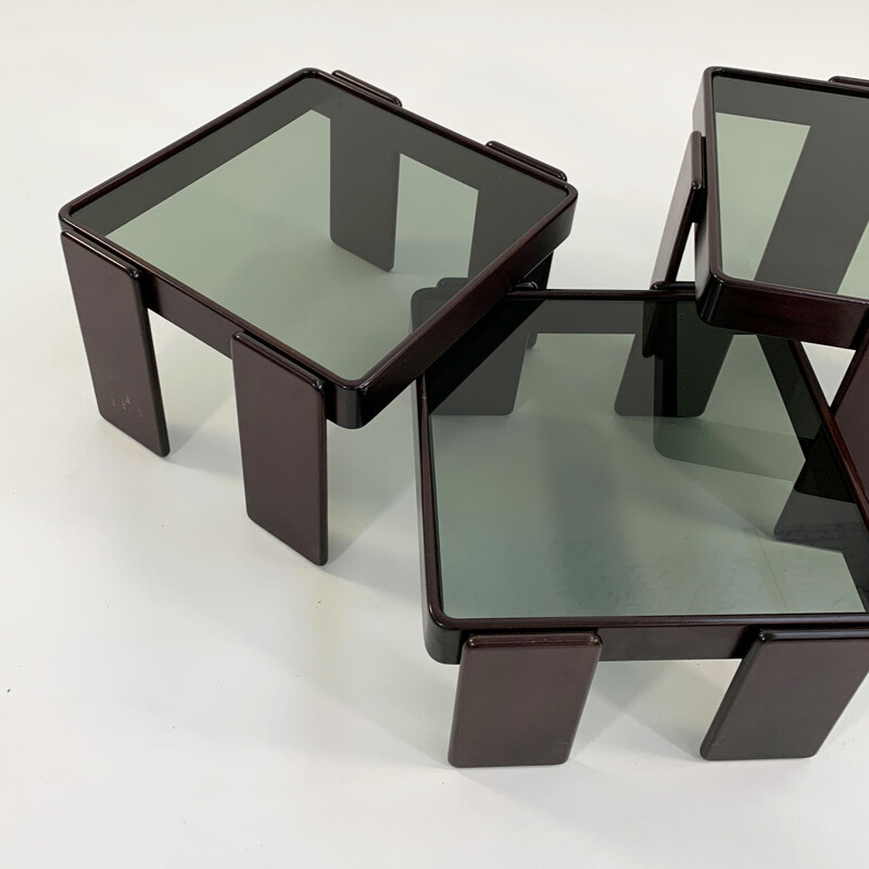 Vintage wood nesting tables by Gianfranco Frattini for Cassina, 1970s