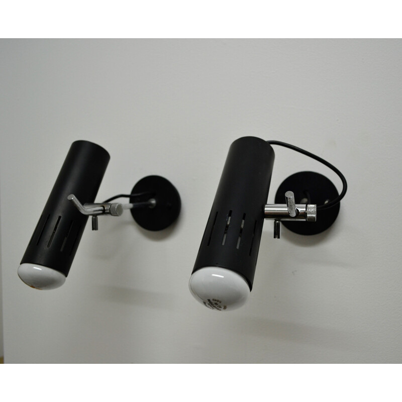  Pair of Diderot wall sconces in black metal, Alain RICHARD - 1960s