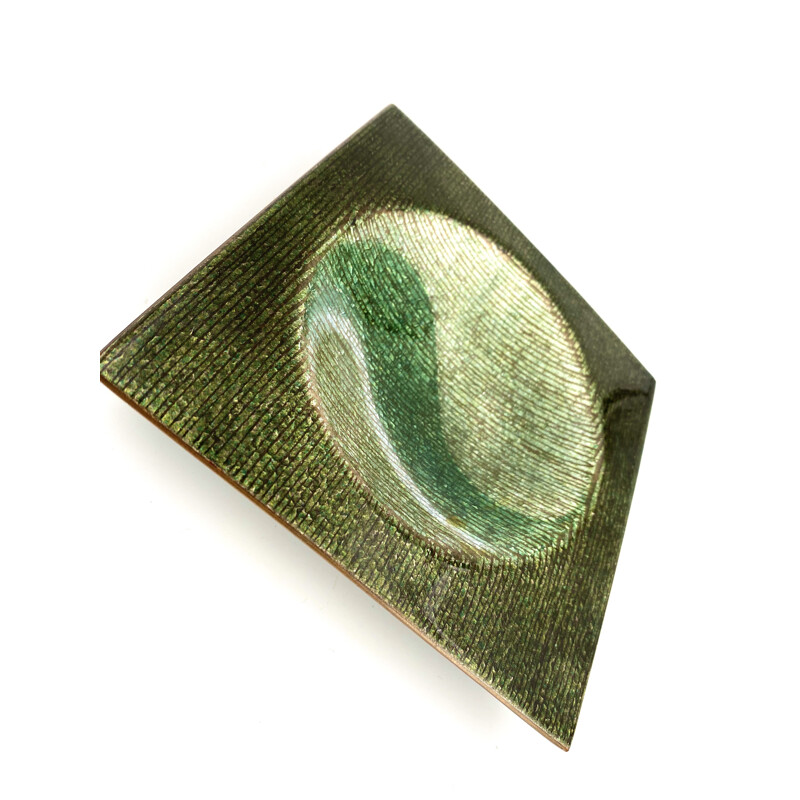 Vintage green enamelled copper ashtray by Studio Del Campo, Italy 1970