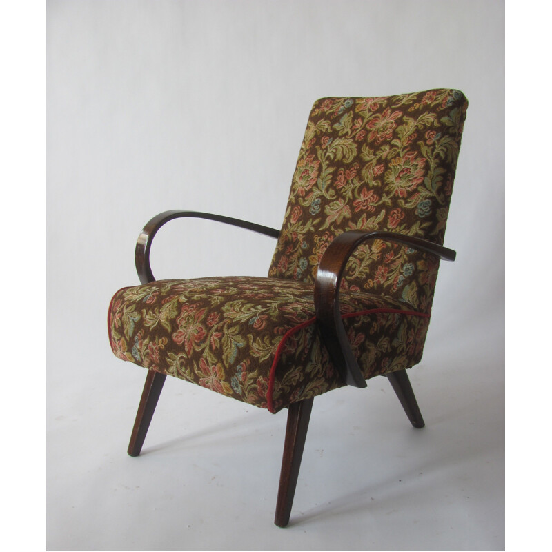 Vintage fauteuil met bloemmotief van Jaroslav Šmídek voor TON, Tsjechoslowakije 1960