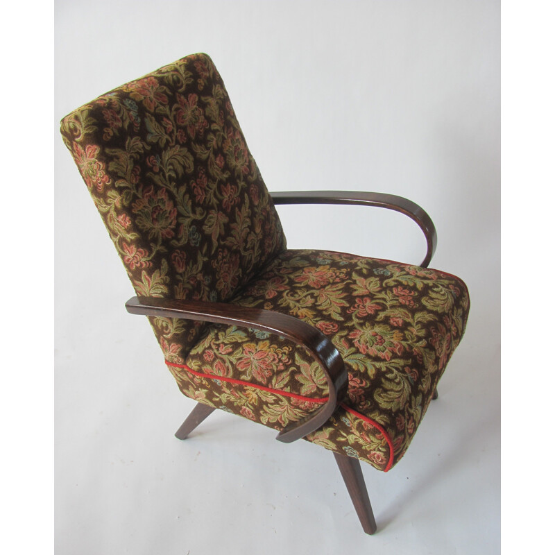 Fauteuil vintage en motif floral par Jaroslav Šmídek pour TON, Tchécoslovaquie 1960