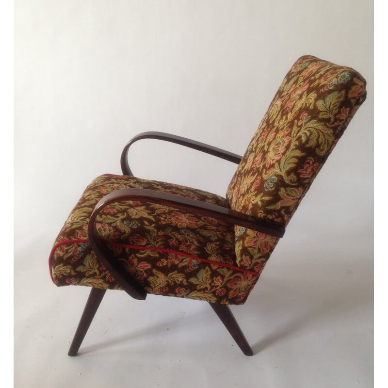 Vintage fauteuil met bloemmotief van Jaroslav Šmídek voor TON, Tsjechoslowakije 1960