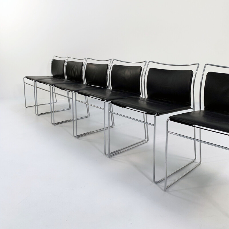 Set of 6 vintage Tulu dining chairs in leather by Kazuhide Takahama for Gavina, 1960s