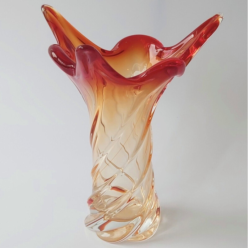 Vaso vintage in vetro ritorto di Murano, Italia 1960