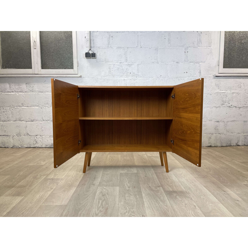 Scandinavian vintage teak highboard with sloping legs, Denmark 1960s