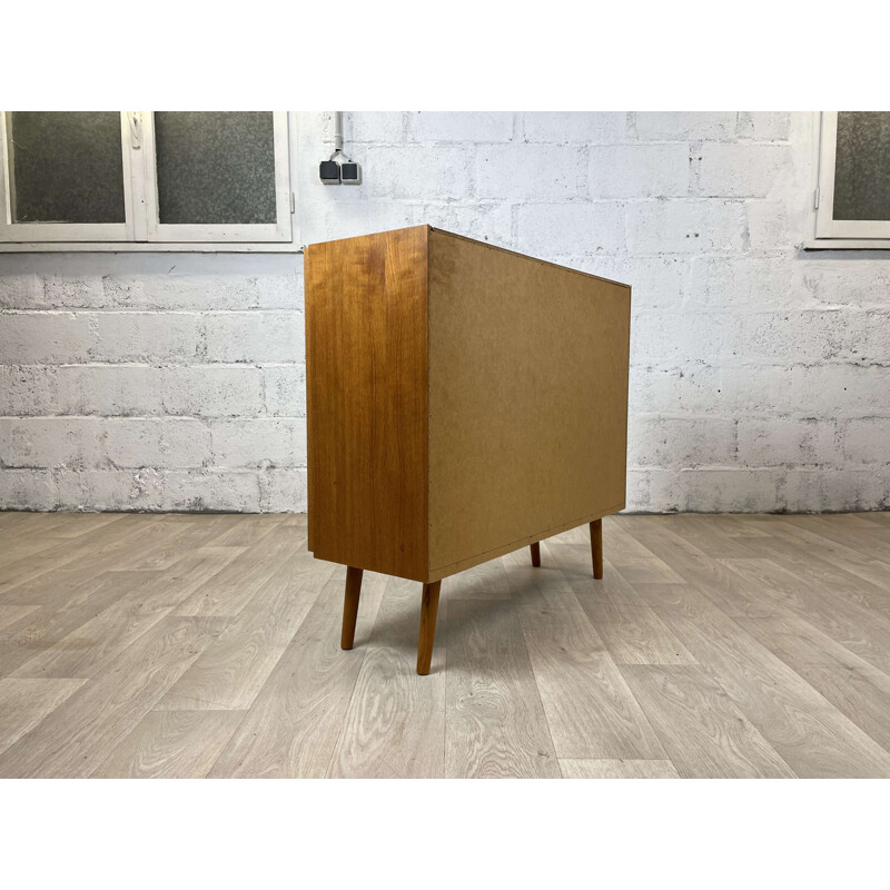 Scandinavian vintage teak highboard with sloping legs, Denmark 1960s