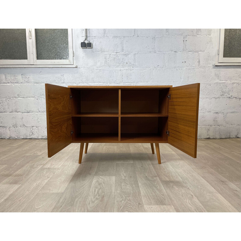 Scandinavian vintage teak highboard with sloping legs, Denmark 1960s