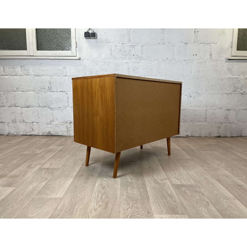 Scandinavian vintage teak highboard with sloping legs, Denmark 1960s