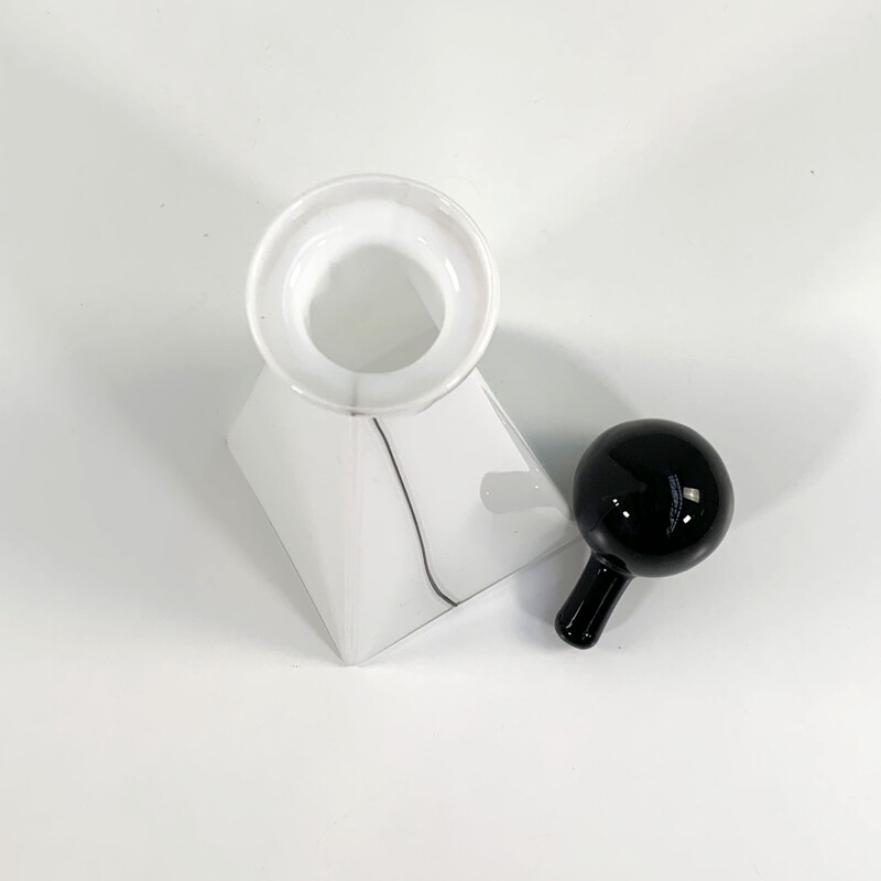 Postmodern vintage black & white pitcher in Murano glass, 1980s