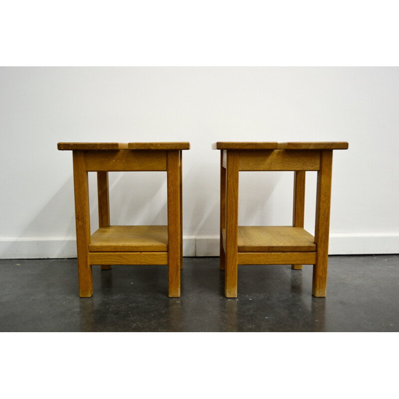  Pair of oak bedside table,  GUILLERME AND CHAMBRON - 1970s