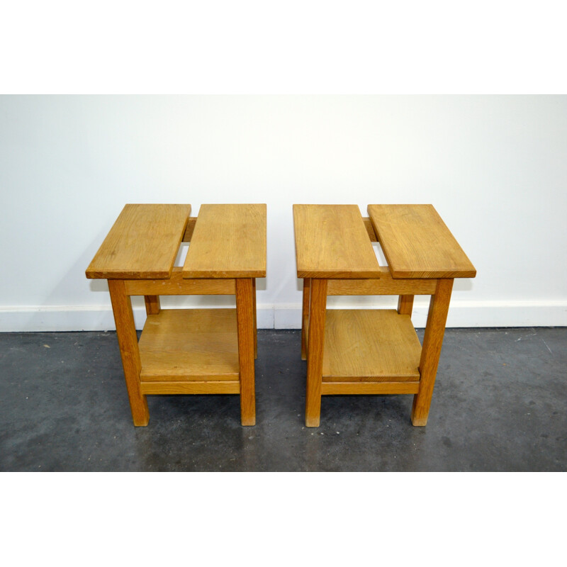  Pair of oak bedside table,  GUILLERME AND CHAMBRON - 1970s