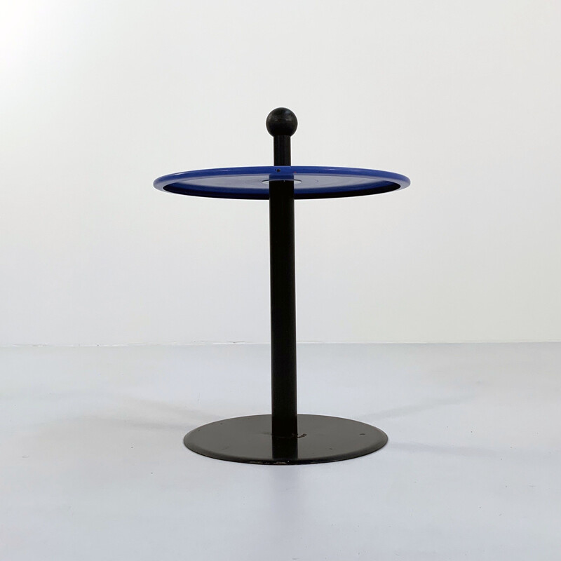Blue postmodern vintage side table in metal, 1980s