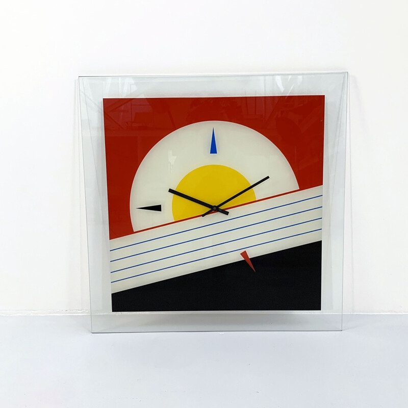 Vintage clock in glass, 1980s