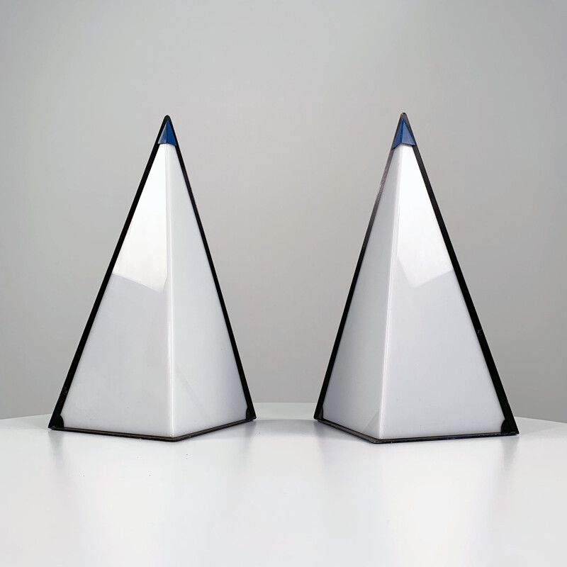 Pair of vintage postmodern pyramid lamps by Zonca Italy, 1980s