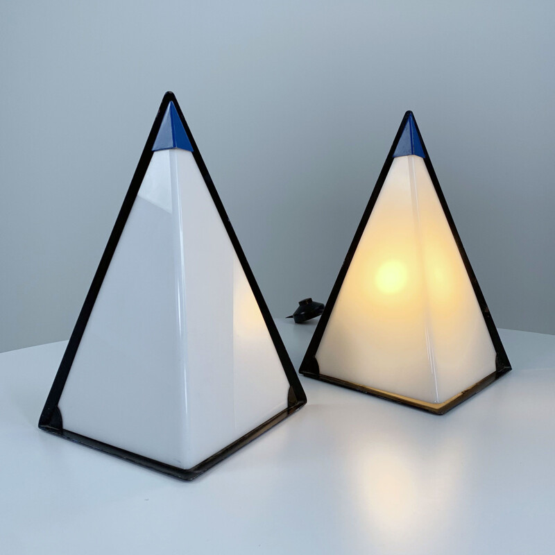 Pair of vintage postmodern pyramid lamps by Zonca Italy, 1980s