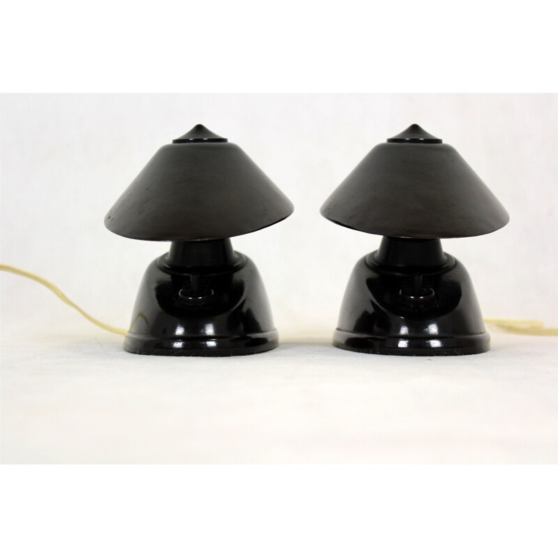 Pair of vintage bakelite Bauhaus table lamps from ESC, Czechoslovakia 1940s