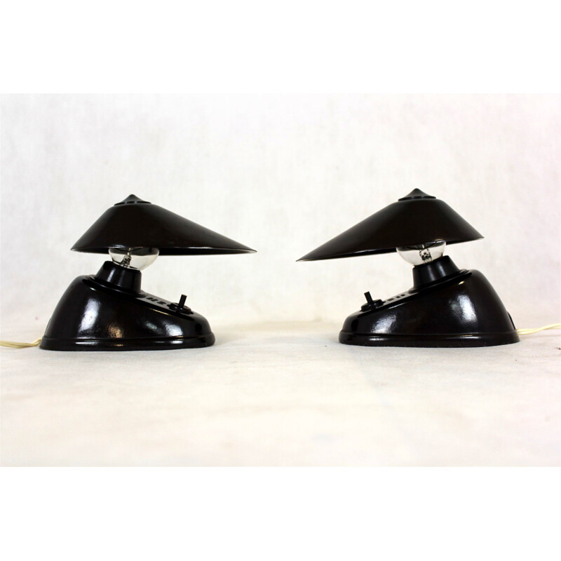 Paire de lampes de table Bauhaus vintage en bakélite par ESC, Tchécoslovaquie 1940