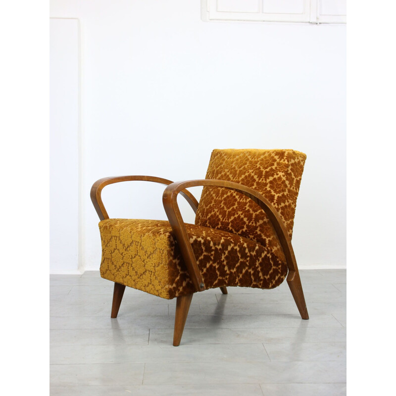 Mid-century Art deco orange armchair by Jindřich Halabala