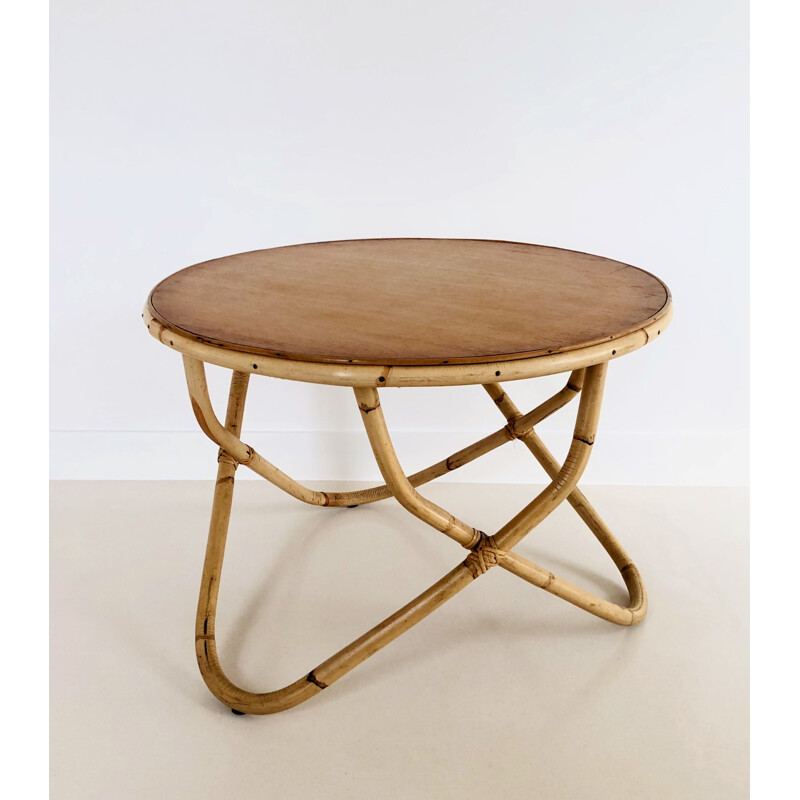 Vintage rattan coffee table, France 1960