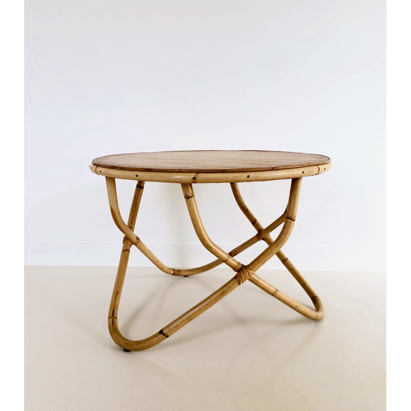 Vintage rattan coffee table, France 1960