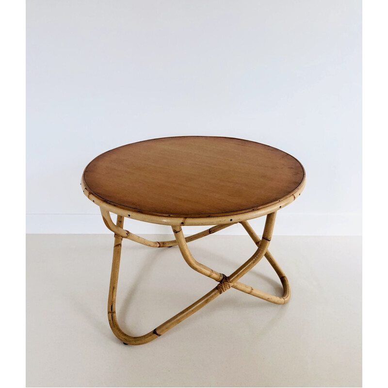 Vintage rattan coffee table, France 1960