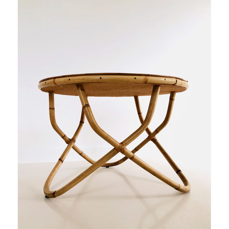 Vintage rattan coffee table, France 1960