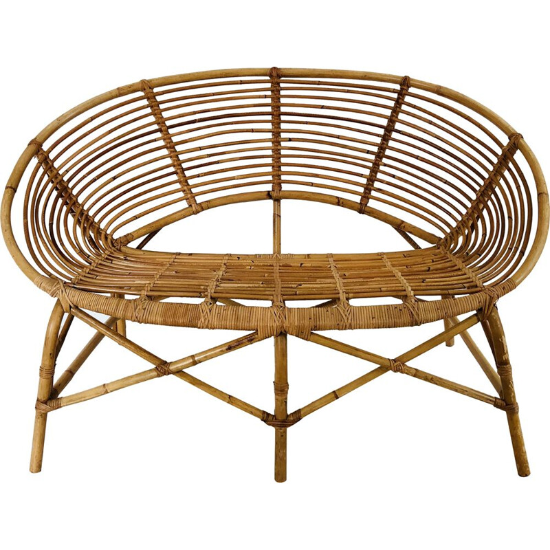 Vintage two-seater rattan sofa, France 1960