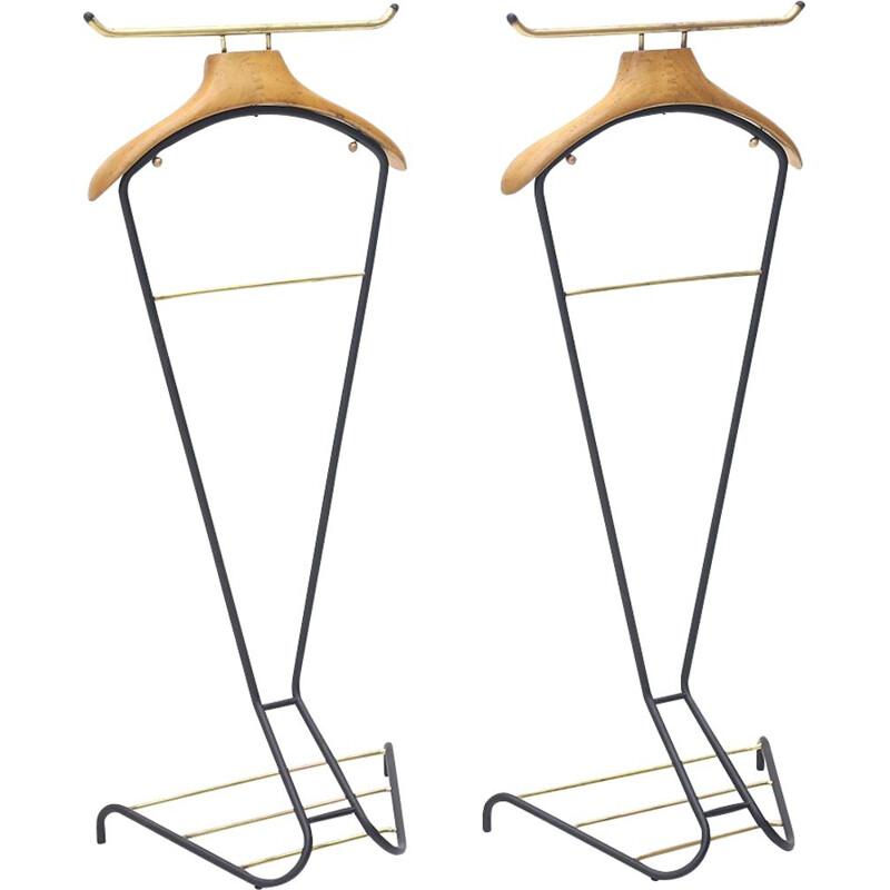 Pair of vintage metal and wood valet stands by Cova Milano, 1950s