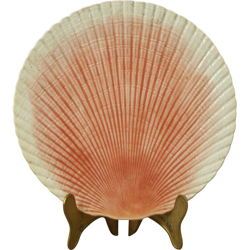 Vintage majolica shell coral plates by Sarreguemines, France