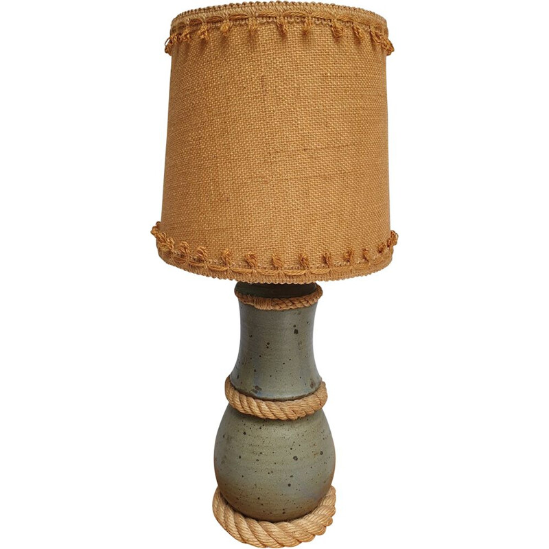 Lampe vintage en laine et grès et Jute par Audoux Minet, 1960