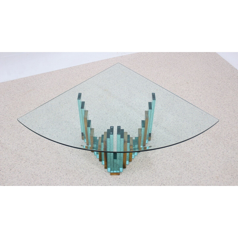 Vintage brutalist style glass coffee table, 1980s