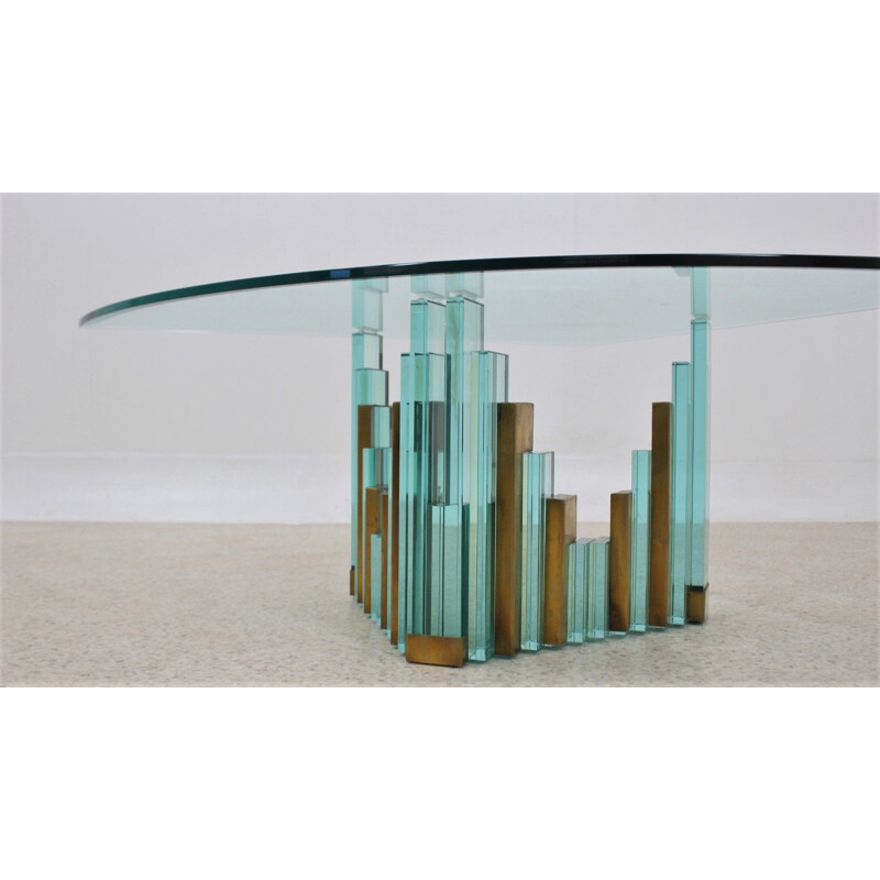 Vintage brutalist style glass coffee table, 1980s