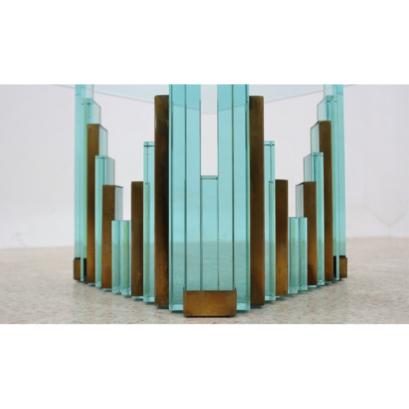 Vintage brutalist style glass coffee table, 1980s