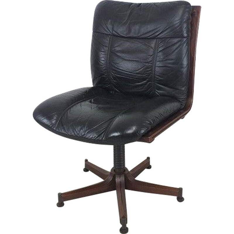 Scandinavian vintage office chair in black leather