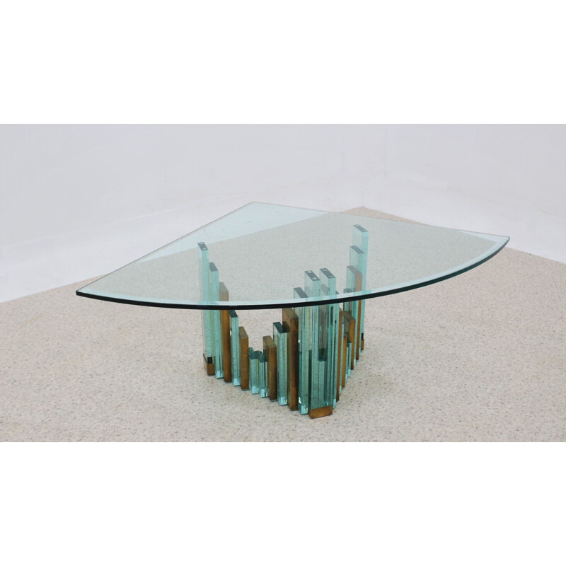 Vintage brutalist style glass coffee table, 1980s