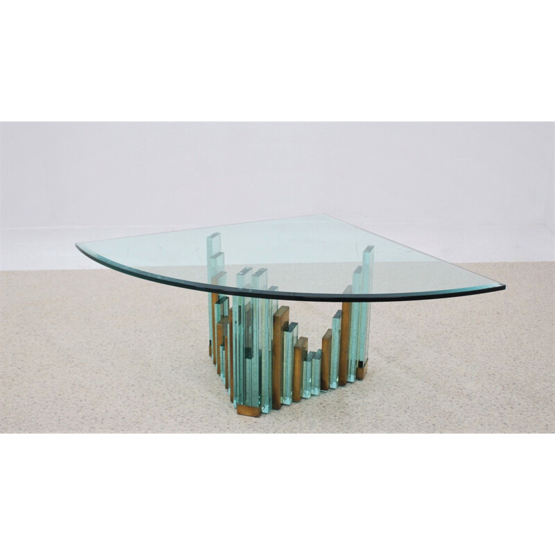 Vintage brutalist style glass coffee table, 1980s