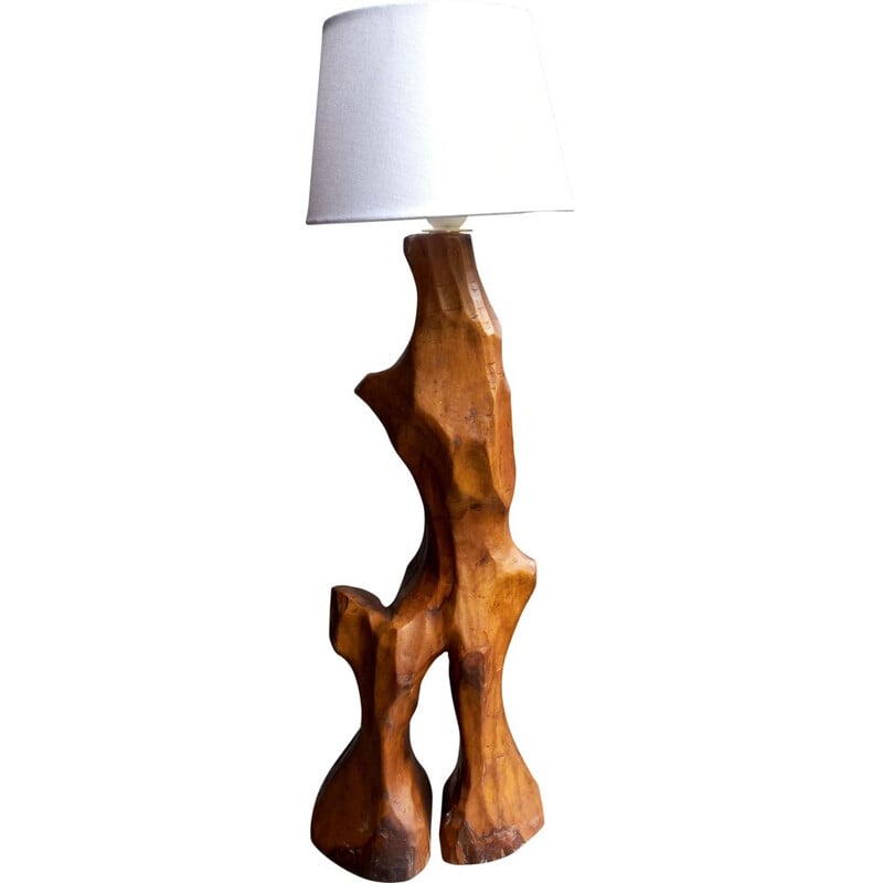Lampe brutaliste vintage en racine de bois d'olivier