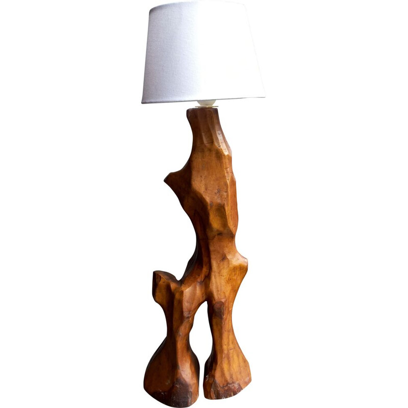 Vintage Brutalist lamp in olive wood root