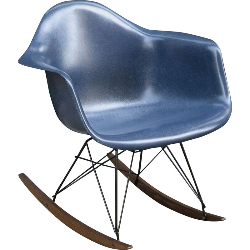 Vintage RAR navy blue rocking chair by Charles & Ray Eames by Herman Miller