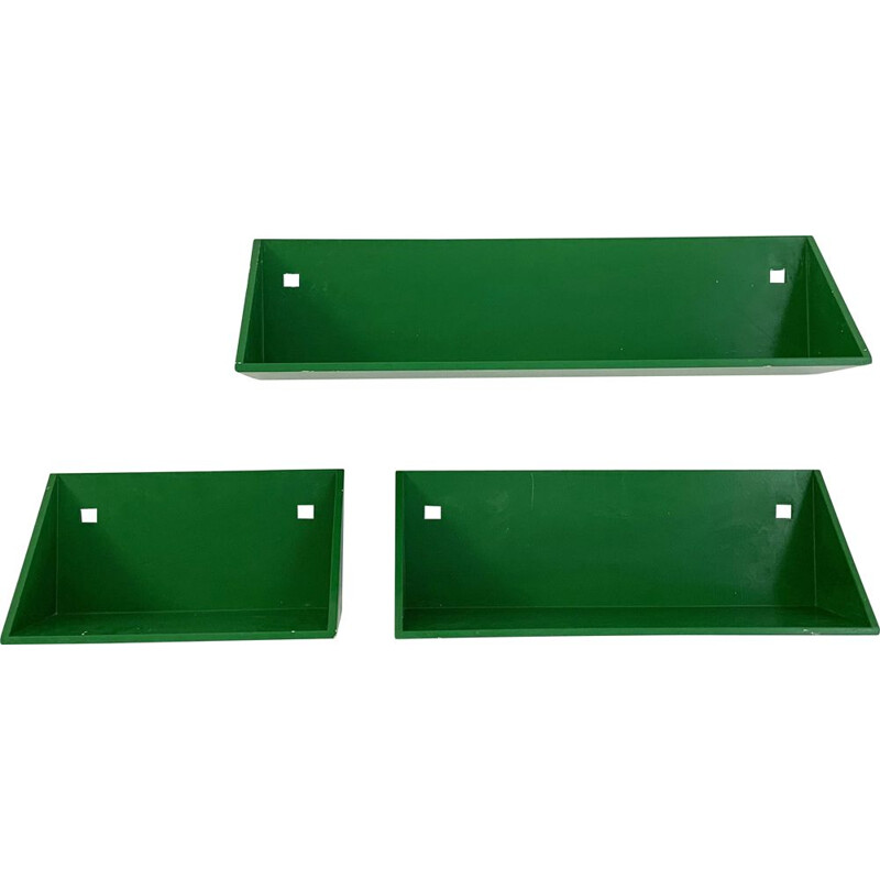 Set of 3 vintage green wall shelves by Anna Castelli Ferrieri for Kartell, 1970s