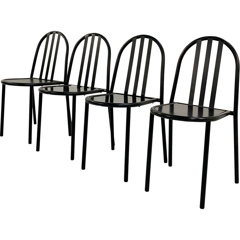Set of 4 vintage no.222 black metal chairs by Robert Mallet-Stevens, 1970s