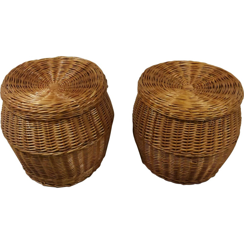 Pair of mid-century rattan stools - 1960s